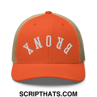 Upside Down Bronx Embroidered Mesh Trucker Hat Rustic Orange Khaki