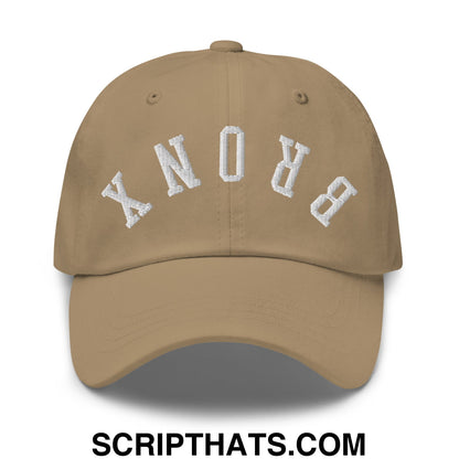 Upside Down Bronx Embroidered Unstructured Dad Hat Khaki