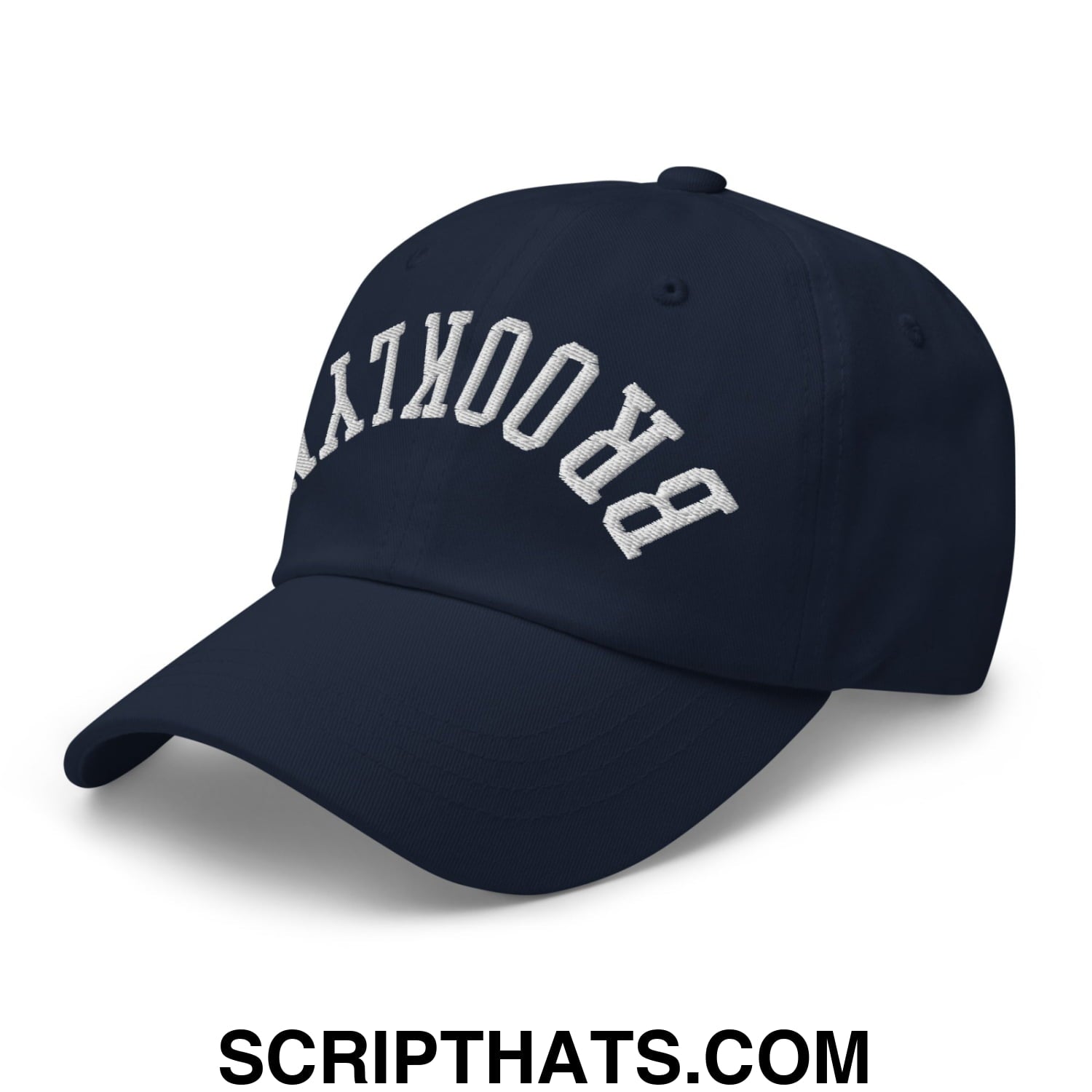Upside Down Brooklyn Embroidered Unstructured Dad Hat Navy