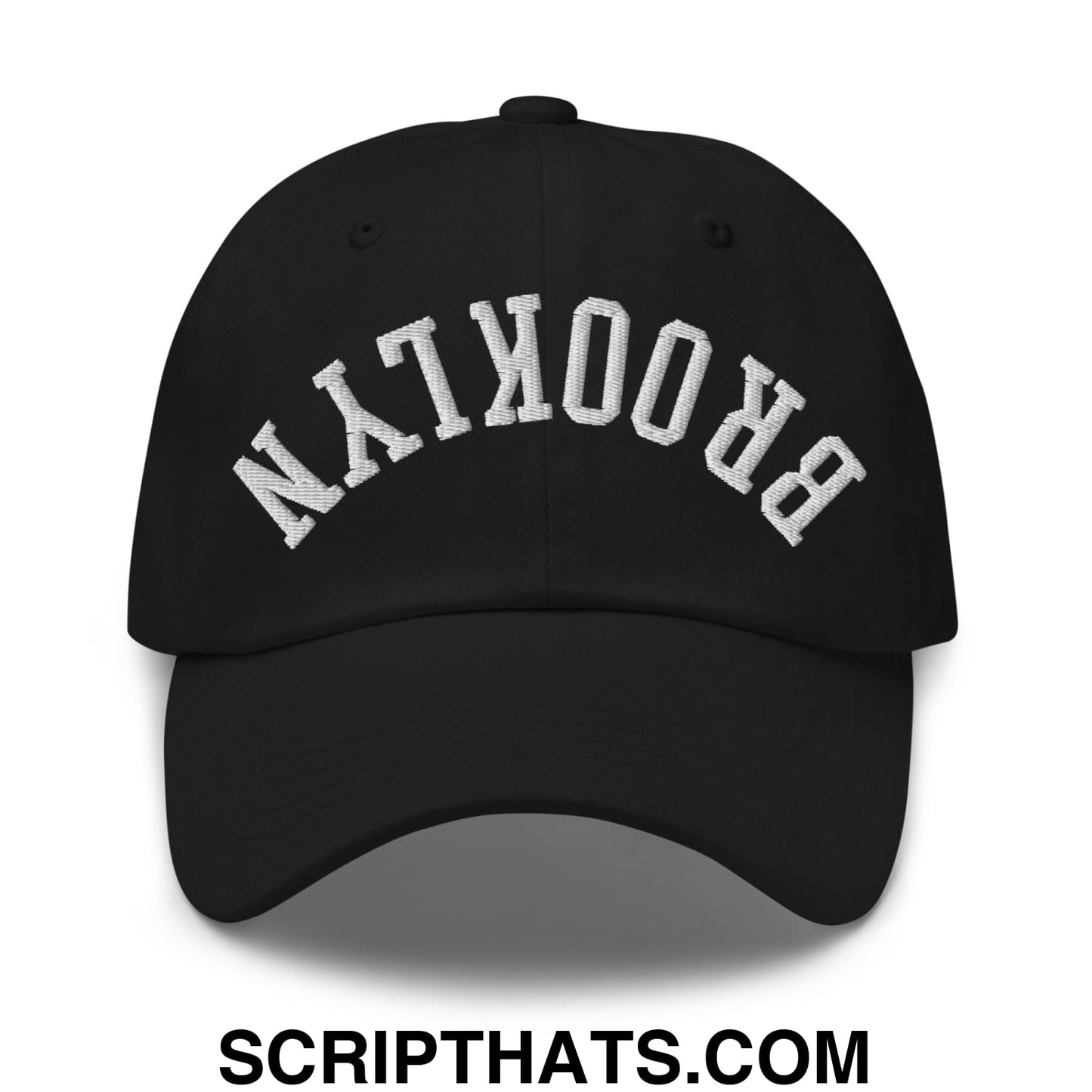 Upside Down Brooklyn Embroidered Unstructured Dad Hat Black