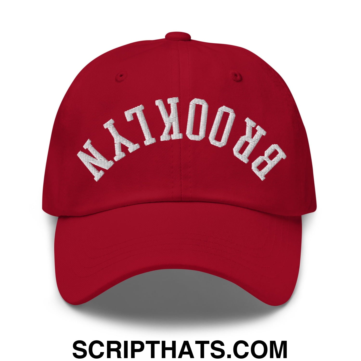 Upside Down Brooklyn Embroidered Unstructured Dad Hat Cranberry