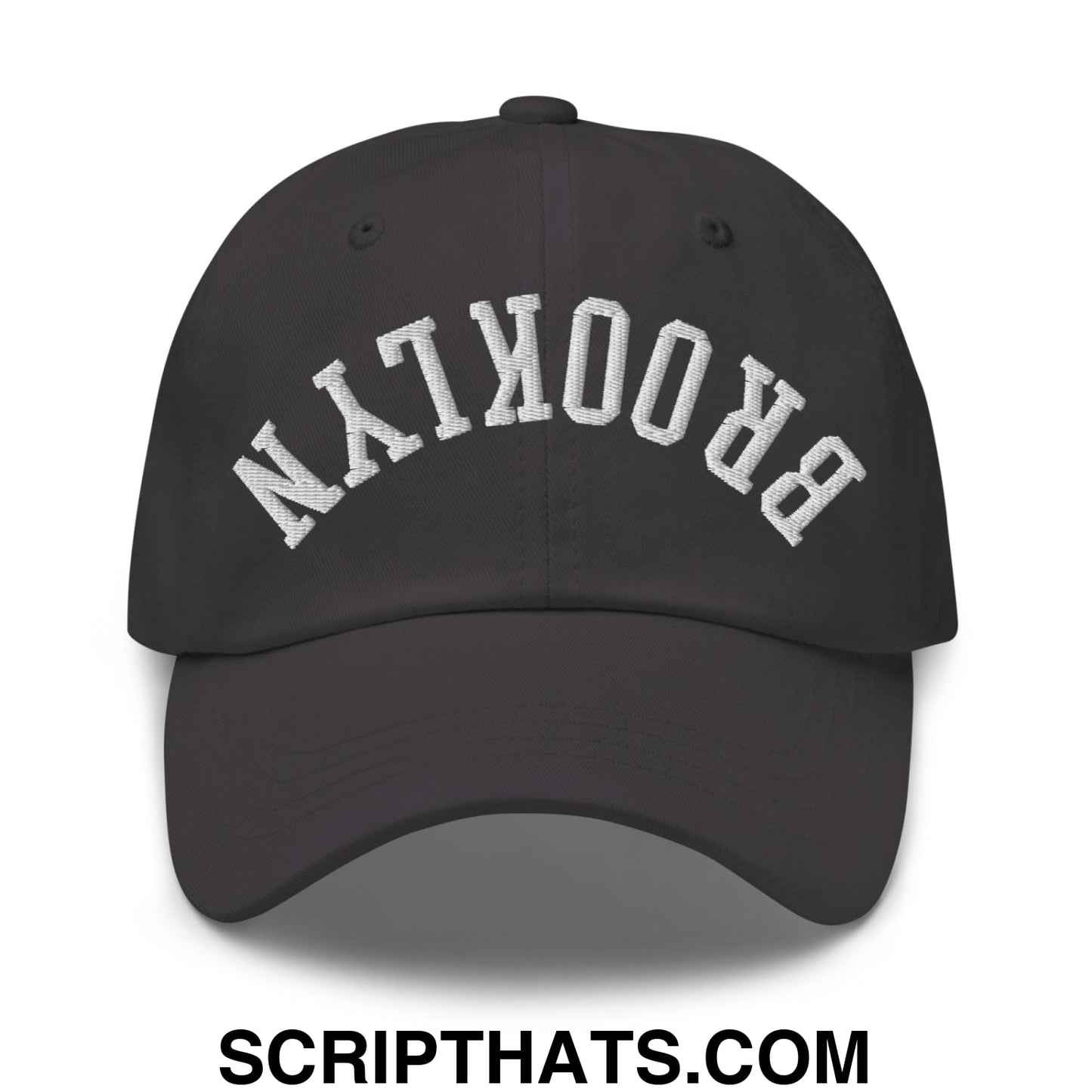 Upside Down Brooklyn Embroidered Unstructured Dad Hat Dark Grey