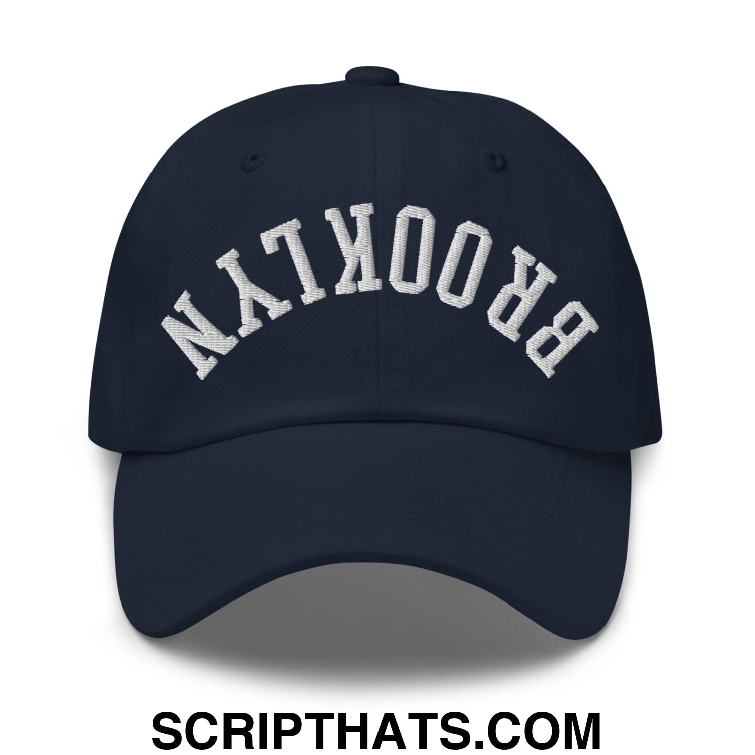 Upside Down Brooklyn Embroidered Unstructured Dad Hat Navy