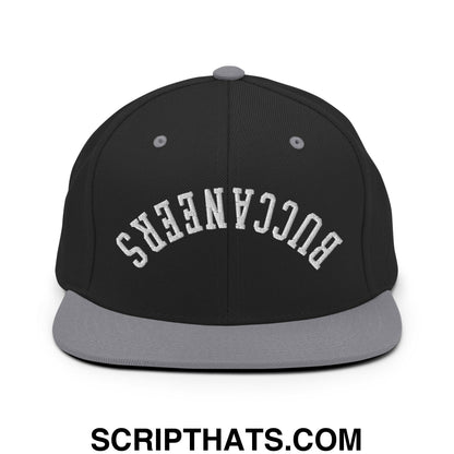 Black and gray snapback cap with white buccaneers embroidered flat bill brim for casual wear