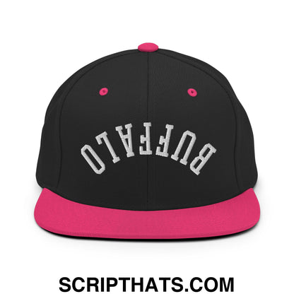 Upside Down Buffalo Embroidered Flat Bill Brim Snapback Hat Black Neon Pink