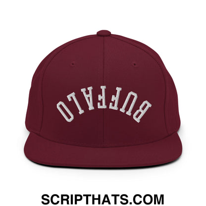 Upside Down Buffalo Embroidered Flat Bill Brim Snapback Hat Maroon
