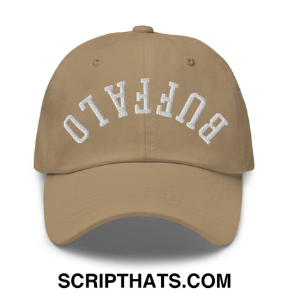 Upside Down Buffalo Embroidered Unstructured Dad Hat Khaki