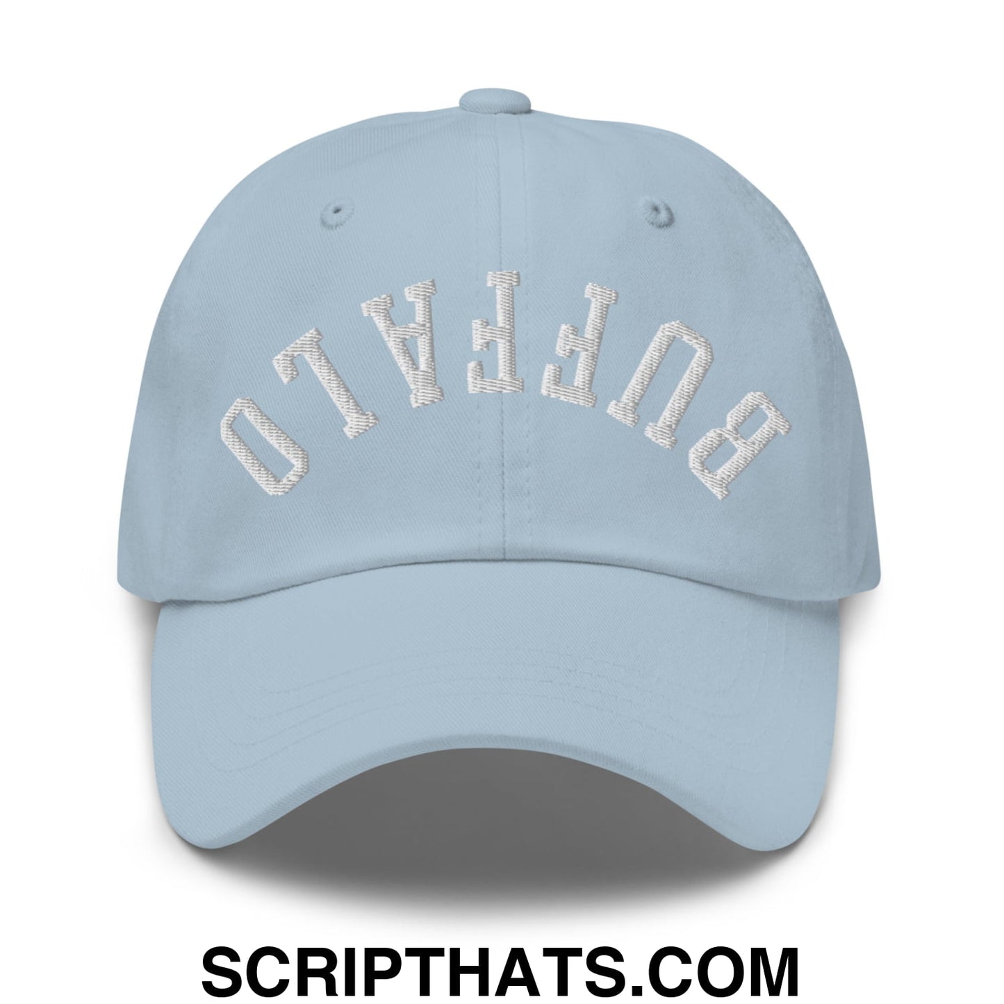 Upside Down Buffalo Embroidered Unstructured Dad Hat Light Blue