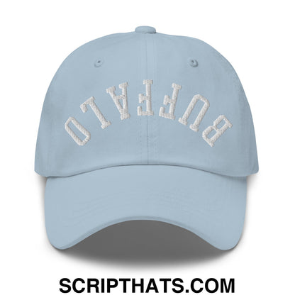 Upside Down Buffalo Embroidered Unstructured Dad Hat Light Blue