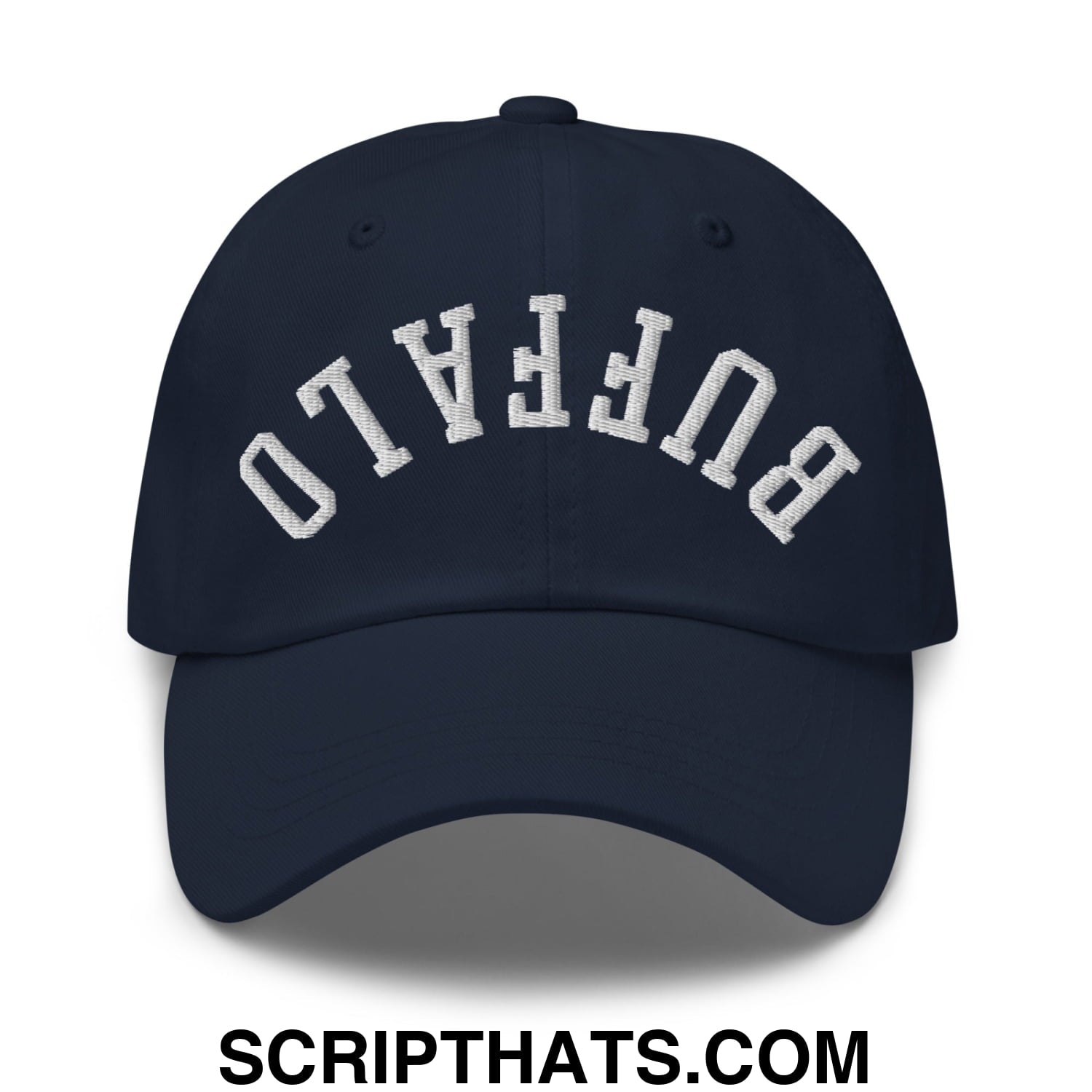 Upside Down Buffalo Embroidered Unstructured Dad Hat Navy