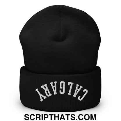 Upside Down Calgary Embroidered Cuffed Knit Beanie Black