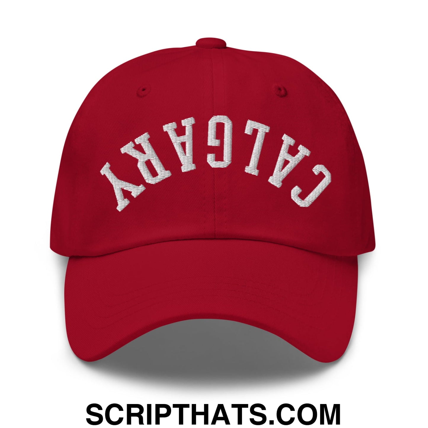 Upside Down Calgary Embroidered Unstructured Dad Hat Cranberry