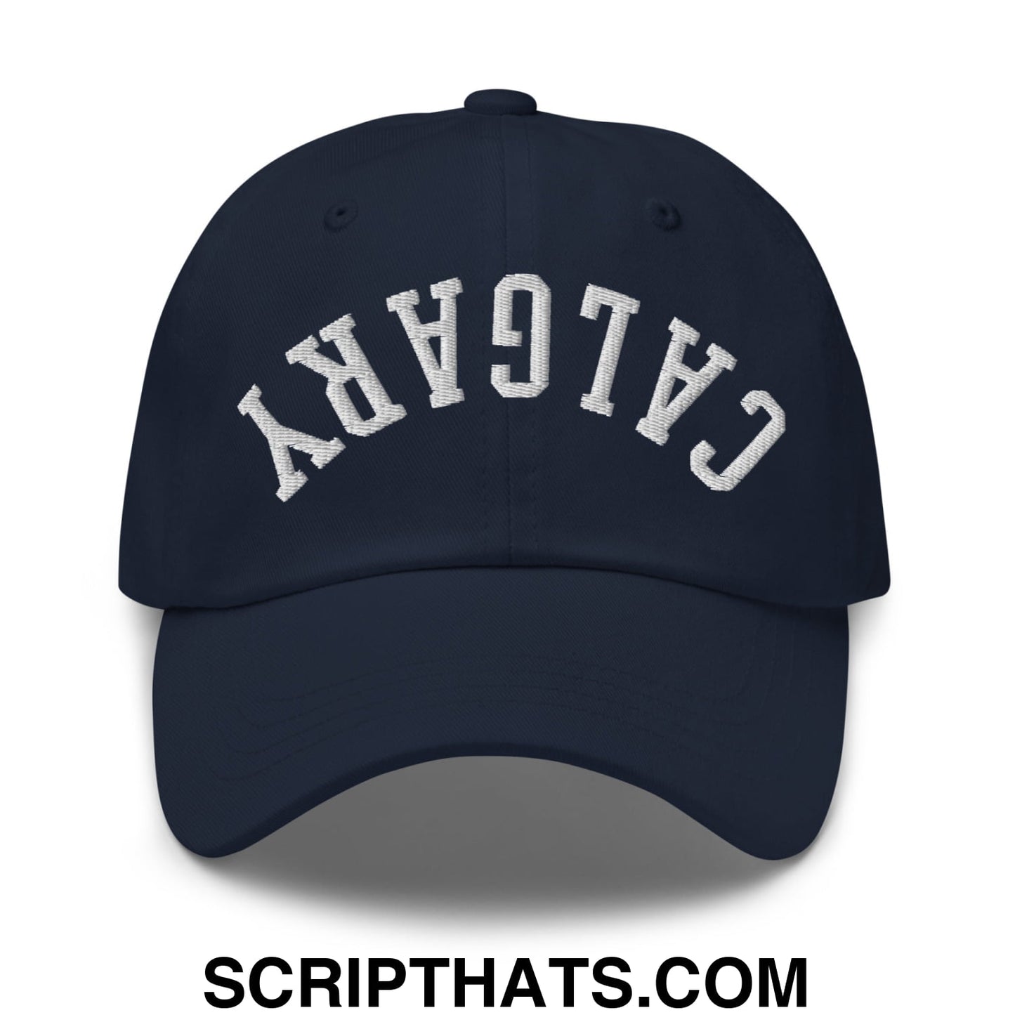 Upside Down Calgary Embroidered Unstructured Dad Hat Navy