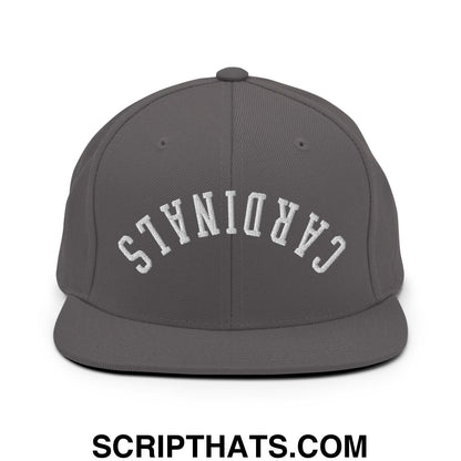 Gray snapback hat with white embroidered cardinals arch and flat bill brim for casual streetwear use
