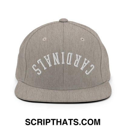 Gray heathered snapback cap with white embroidered cardinals arch and flat bill brim for casual wear