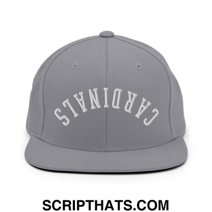 Gray snapback hat with white embroidered cardinals arch and flat bill brim for casual wear