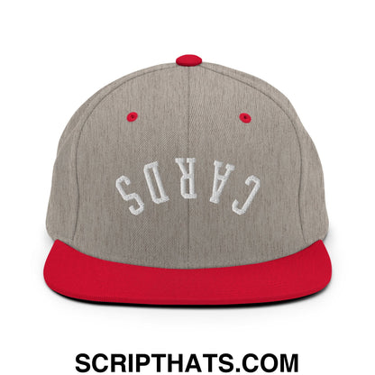 Upside Down Cards Embroidered Flat Bill Brim Snapback Hat Heather Grey Red