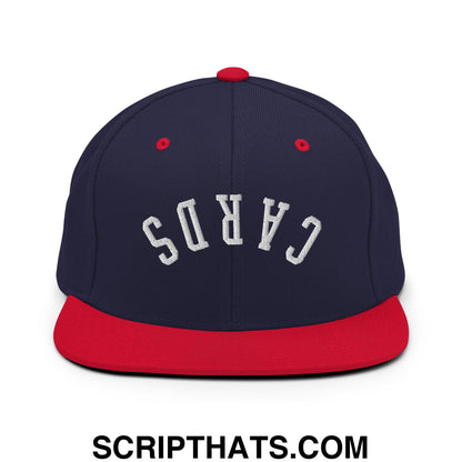 Upside Down Cards Embroidered Flat Bill Brim Snapback Hat Navy Red
