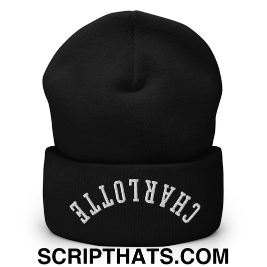 Upside Down Charlotte Embroidered Cuffed Knit Beanie Black