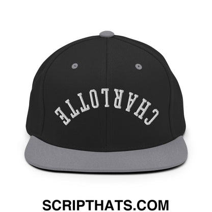 Upside Down Charlotte Embroidered Flat Bill Brim Snapback Hat Black Silver