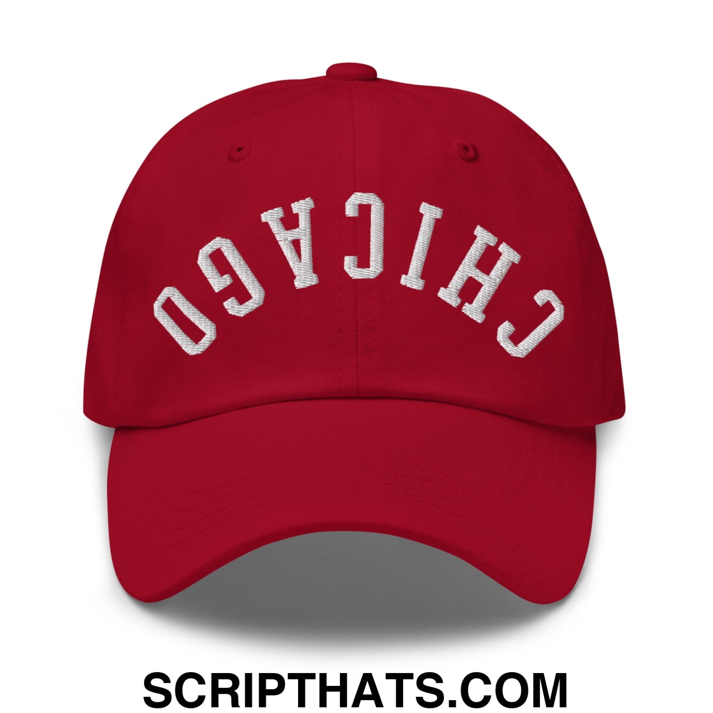 Upside Down Chicago Embroidered Unstructured Dad Hat Cranberry