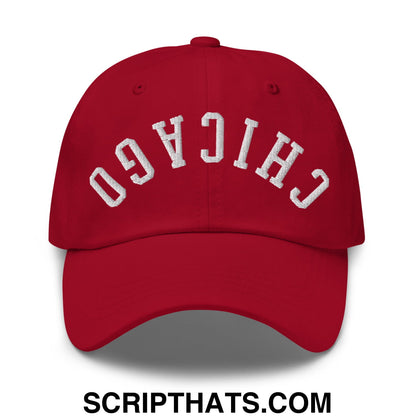 Upside Down Chicago Embroidered Unstructured Dad Hat Cranberry