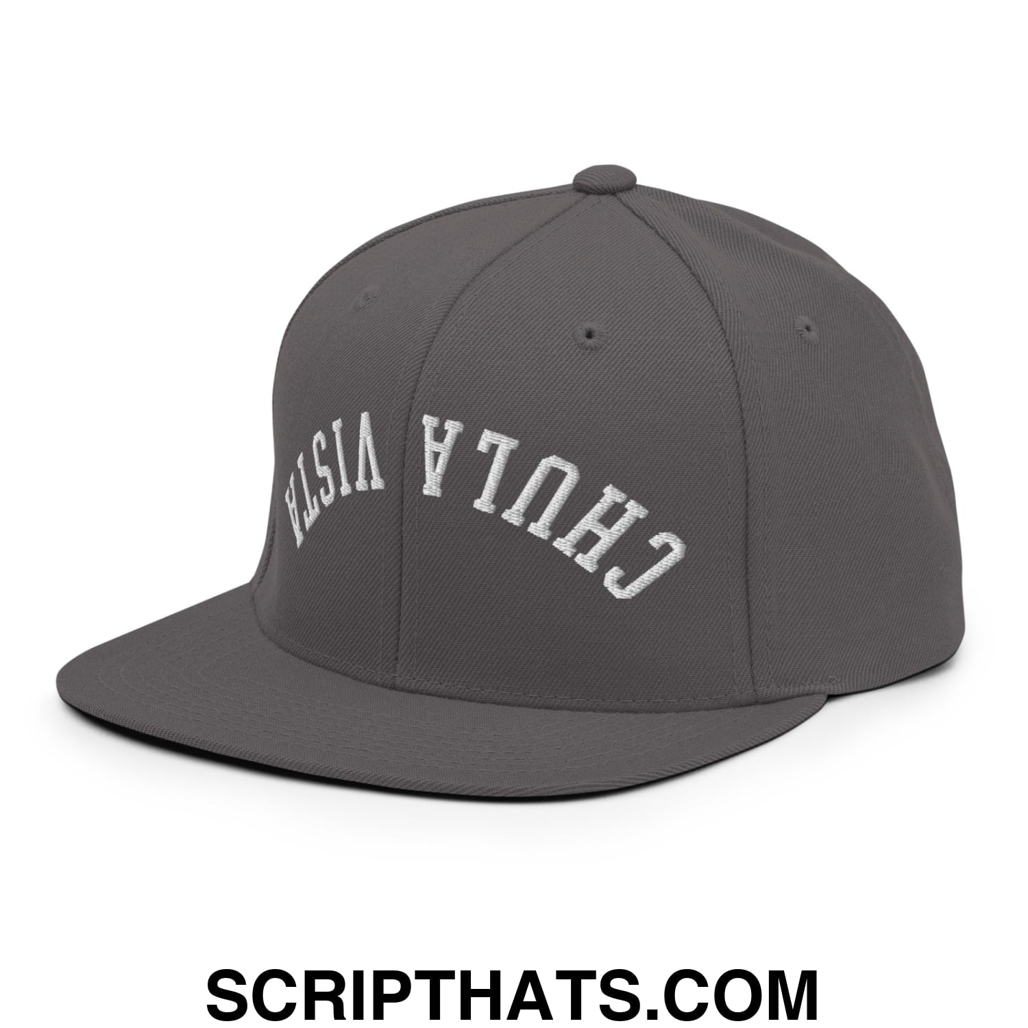 Upside Down Chula Vista Embroidered Flat Bill Brim Snapback Hat Dark Grey