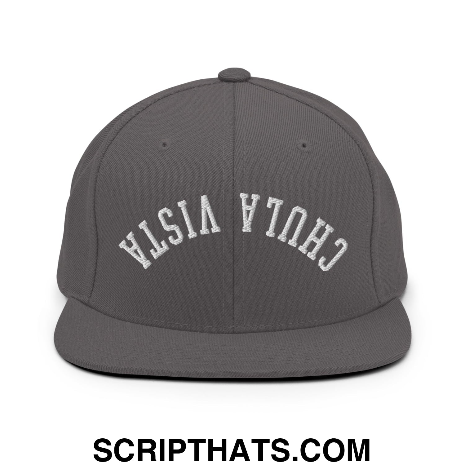 Upside Down Chula Vista Embroidered Flat Bill Brim Snapback Hat Dark Grey