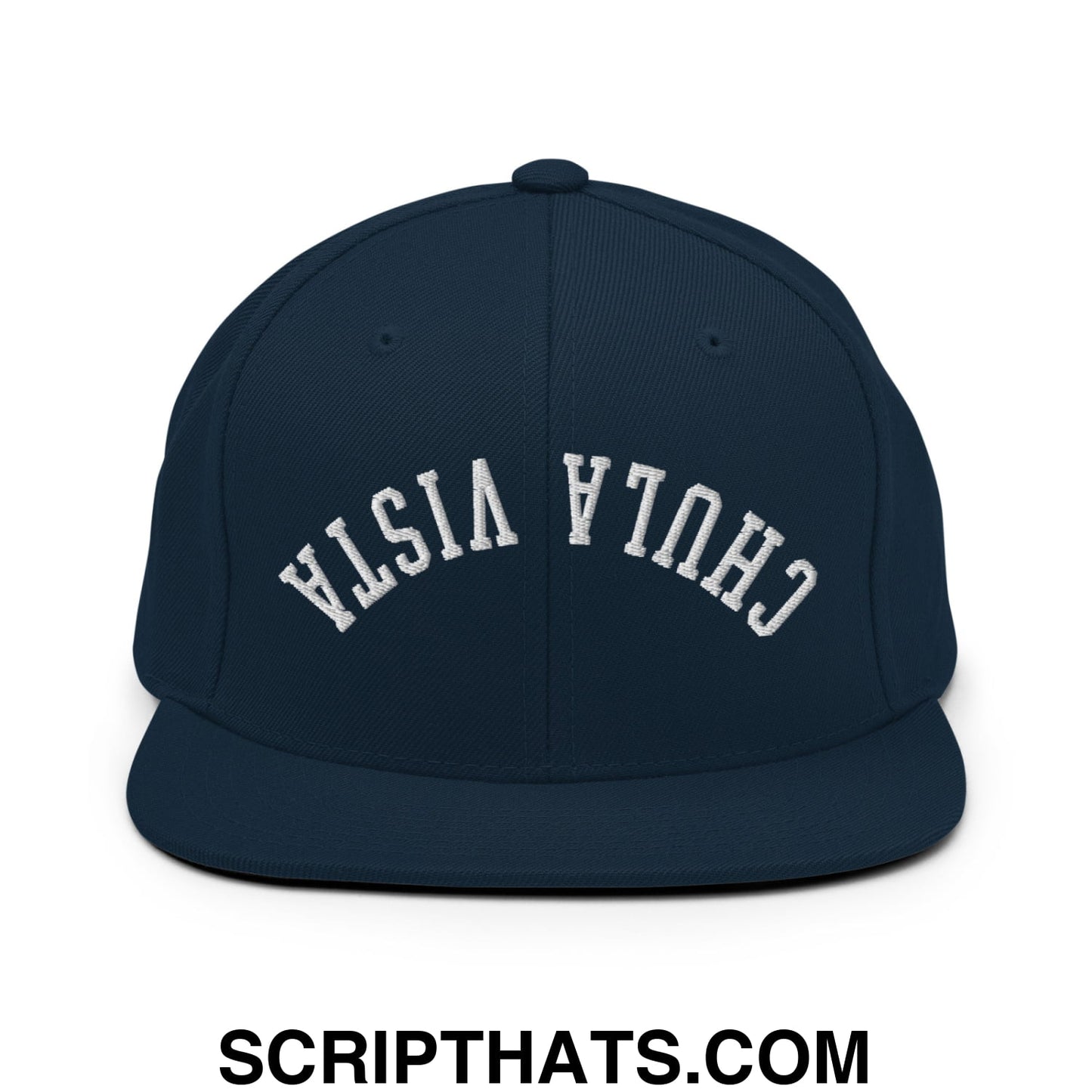 Upside Down Chula Vista Embroidered Flat Bill Brim Snapback Hat Dark Navy