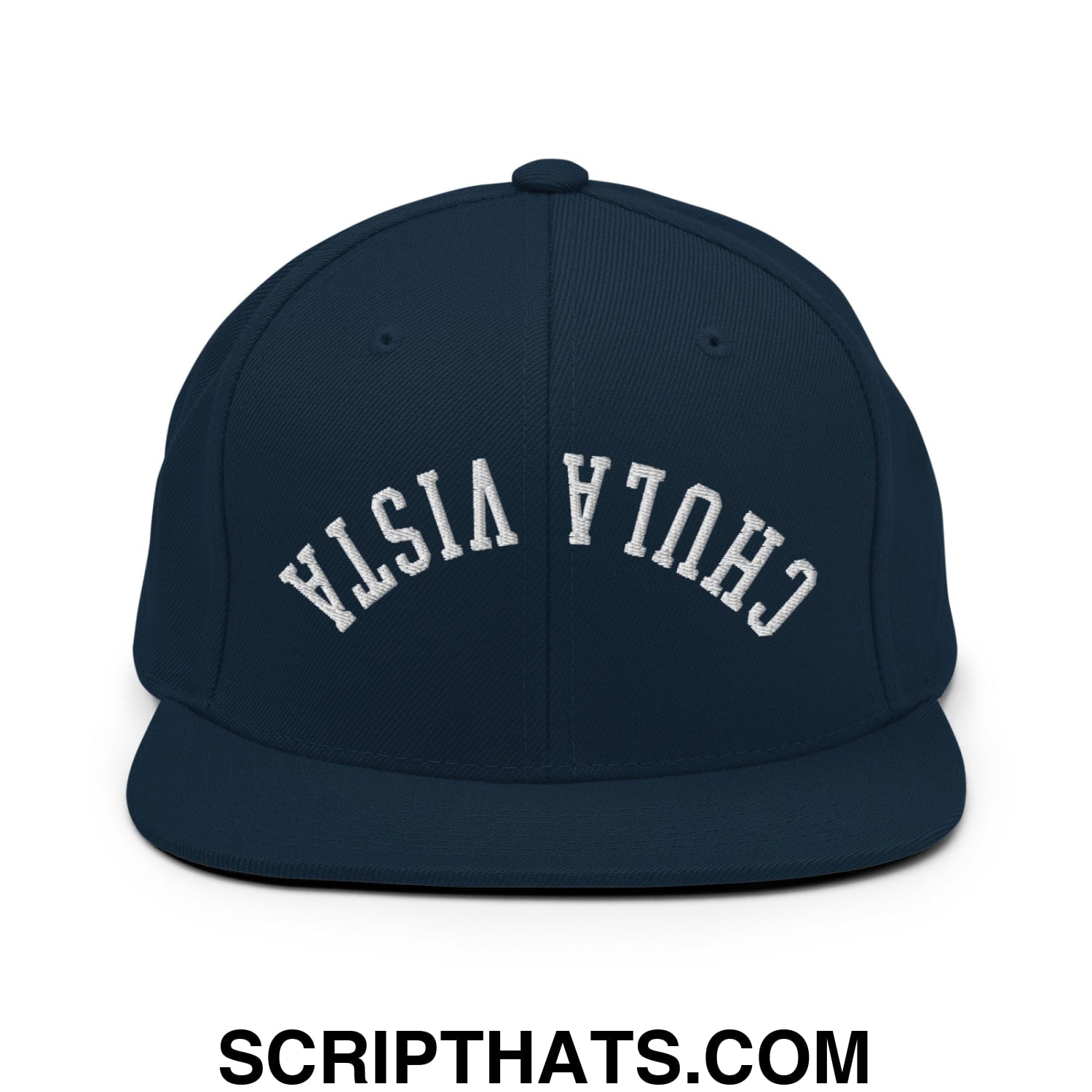 Upside Down Chula Vista Embroidered Flat Bill Brim Snapback Hat Dark Navy