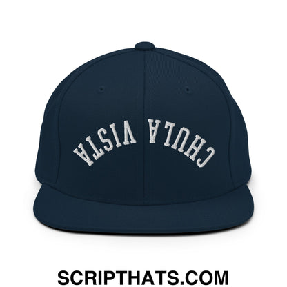 Upside Down Chula Vista Embroidered Flat Bill Brim Snapback Hat Dark Navy