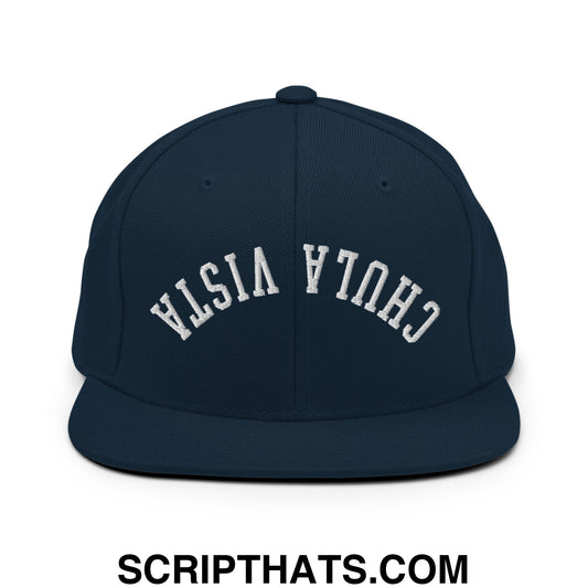 Upside Down Chula Vista Embroidered Flat Bill Brim Snapback Hat Dark Navy