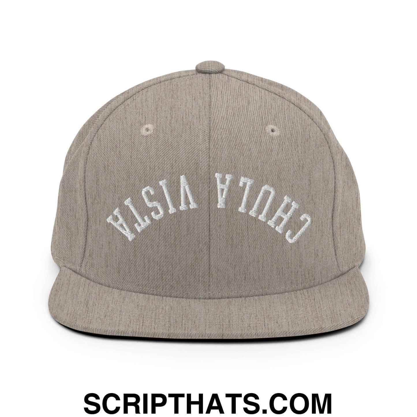 Upside Down Chula Vista Embroidered Flat Bill Brim Snapback Hat Heather Grey