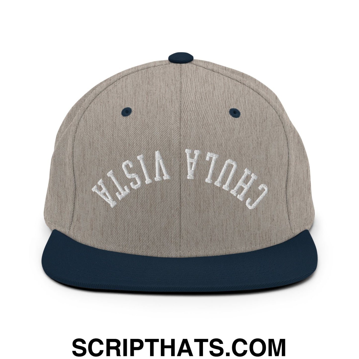 Upside Down Chula Vista Embroidered Flat Bill Brim Snapback Hat Heather Grey Navy