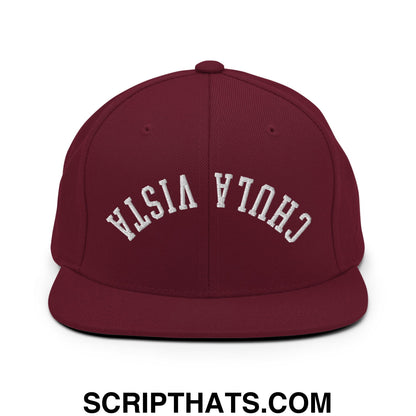 Upside Down Chula Vista Embroidered Flat Bill Brim Snapback Hat Maroon
