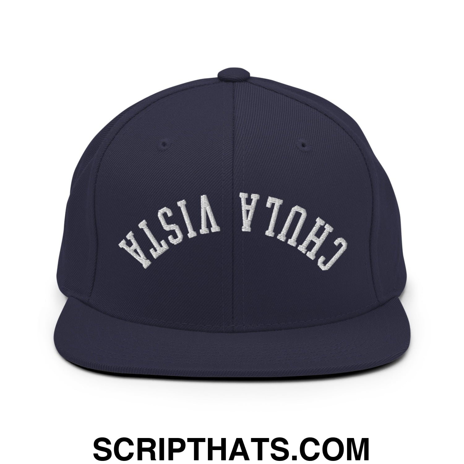 Upside Down Chula Vista Embroidered Flat Bill Brim Snapback Hat Navy