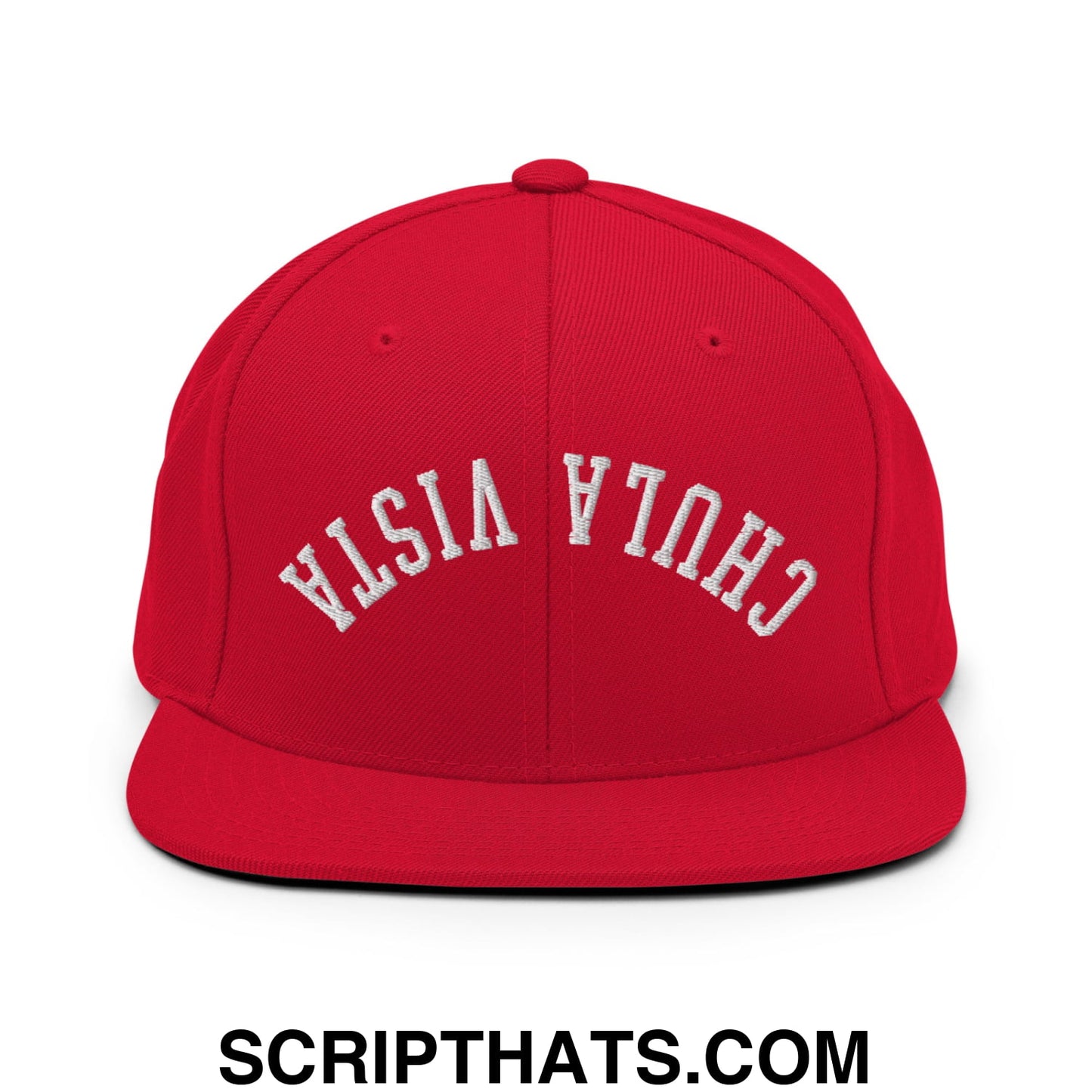 Upside Down Chula Vista Embroidered Flat Bill Brim Snapback Hat Red