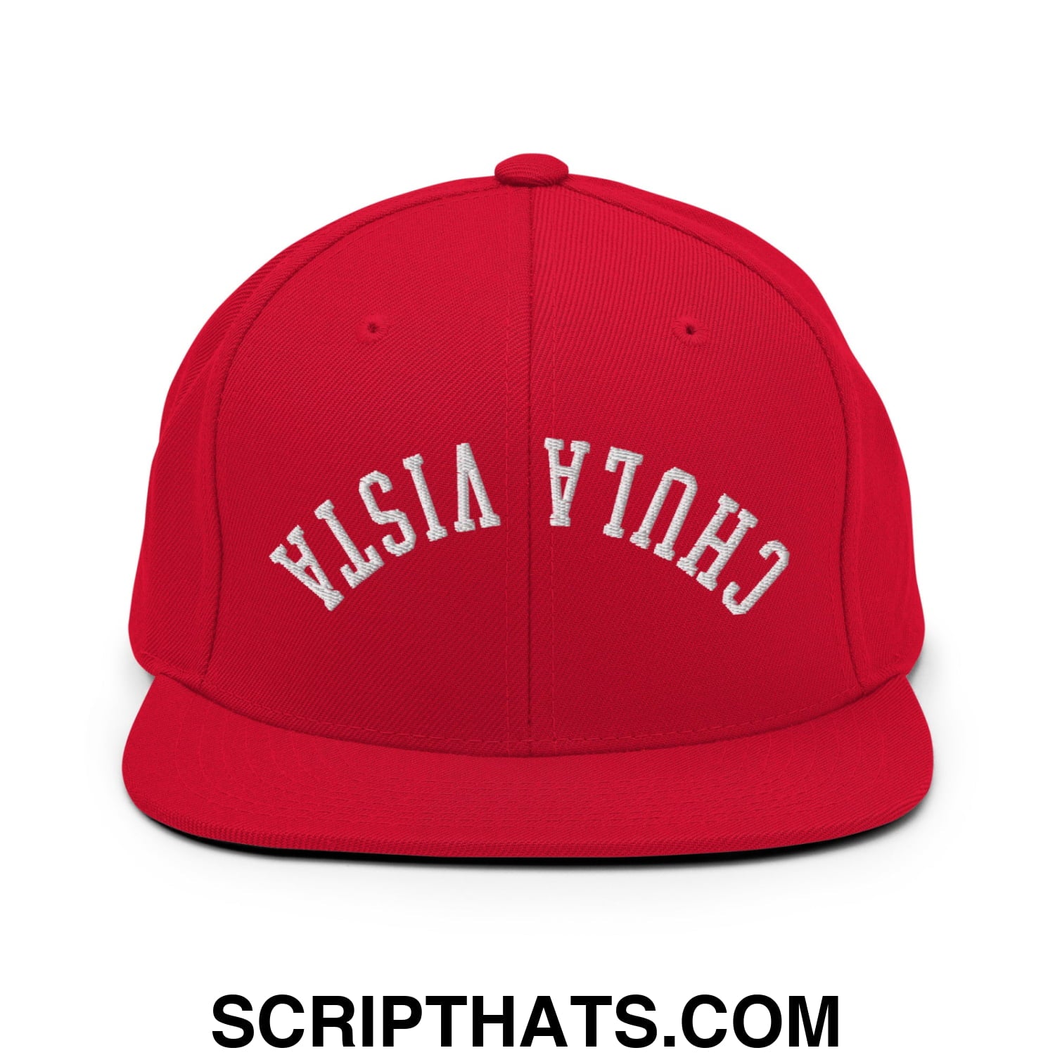 Upside Down Chula Vista Embroidered Flat Bill Brim Snapback Hat Red