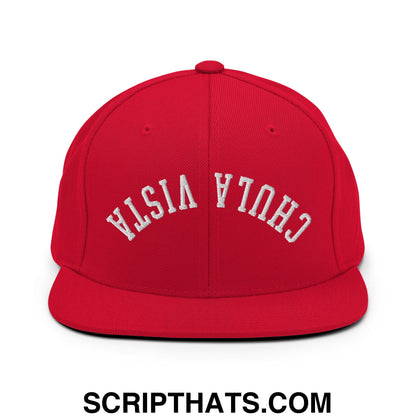 Upside Down Chula Vista Embroidered Flat Bill Brim Snapback Hat Red