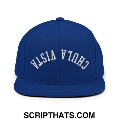 Upside Down Chula Vista Embroidered Flat Bill Brim Snapback Hat Royal Blue