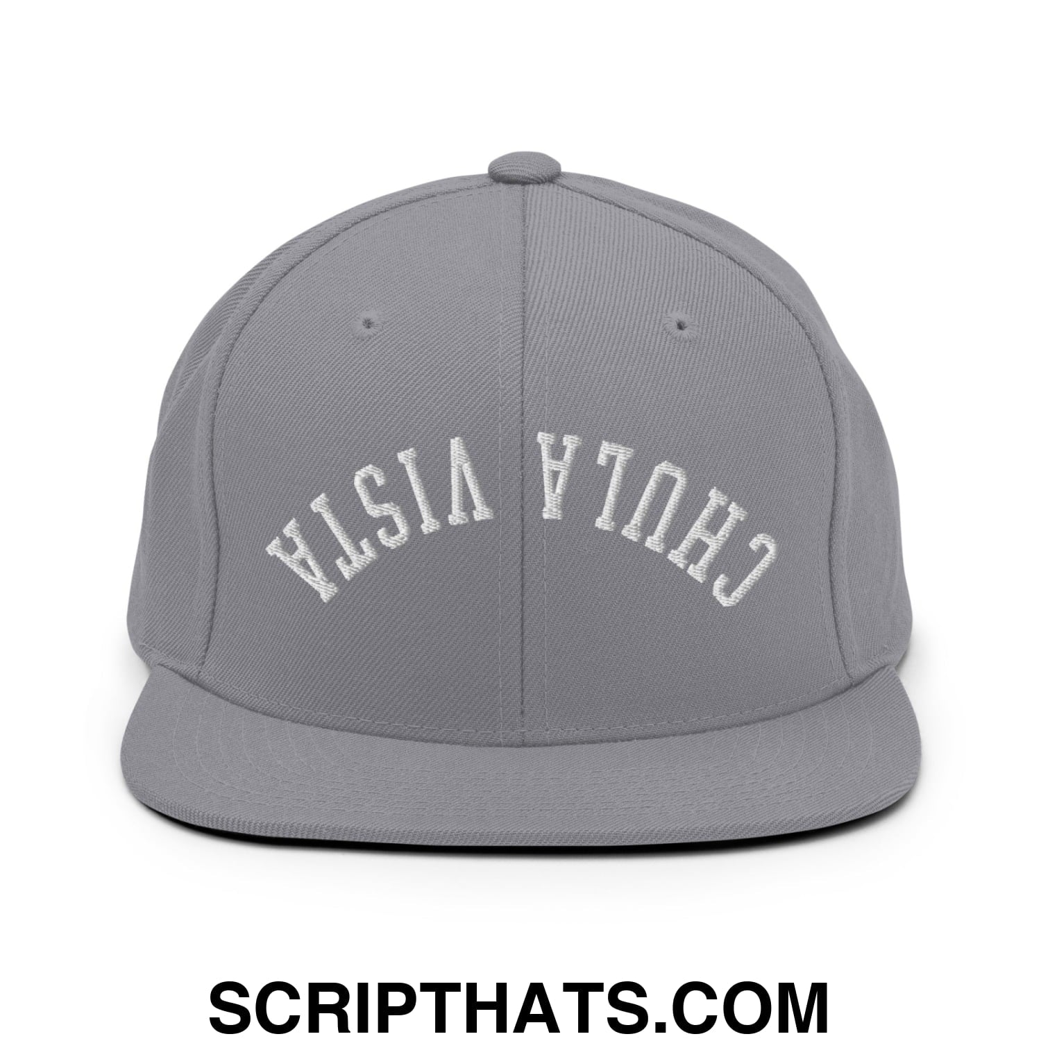Upside Down Chula Vista Embroidered Flat Bill Brim Snapback Hat Silver