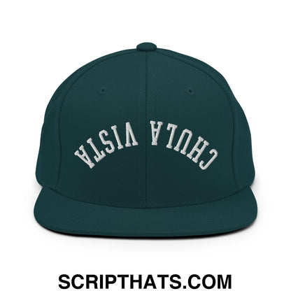 Upside Down Chula Vista Embroidered Flat Bill Brim Snapback Hat Spruce