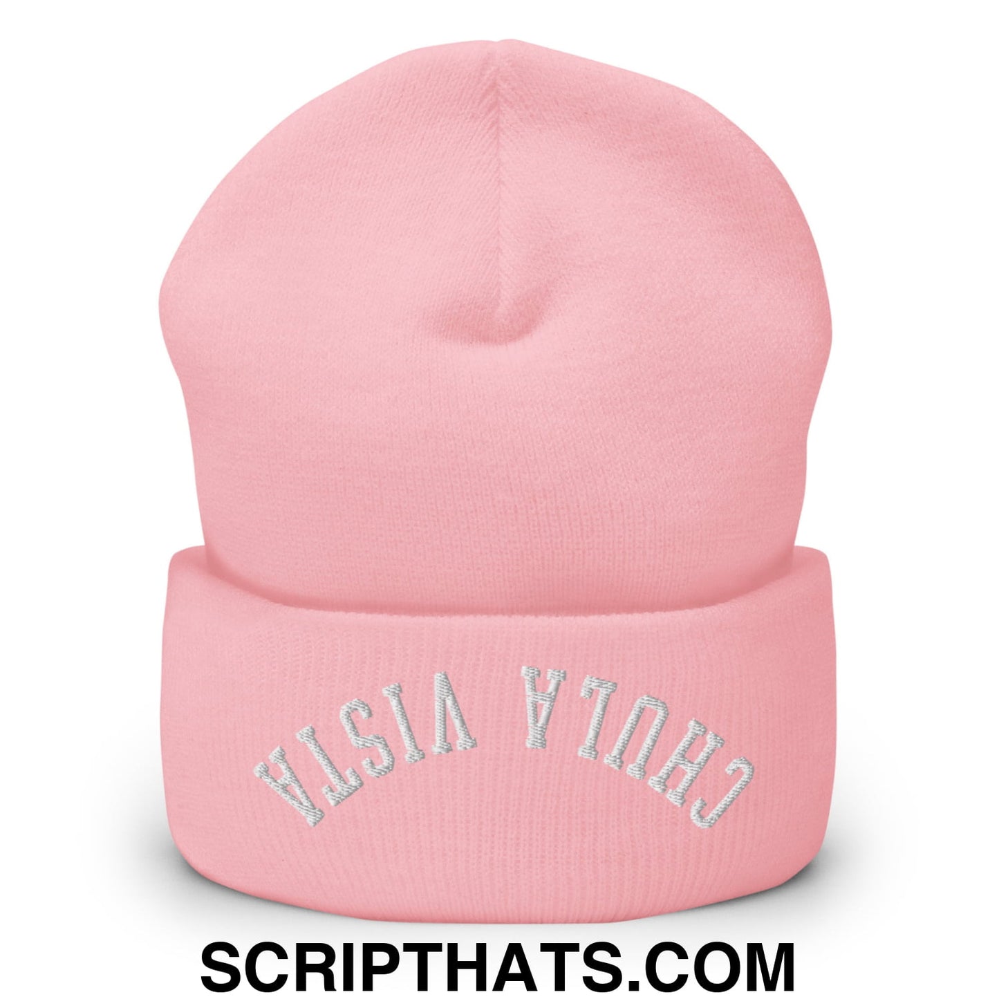 Upside Down Chula Vista Embroidered Knit Cuffed Beanie Baby Pink