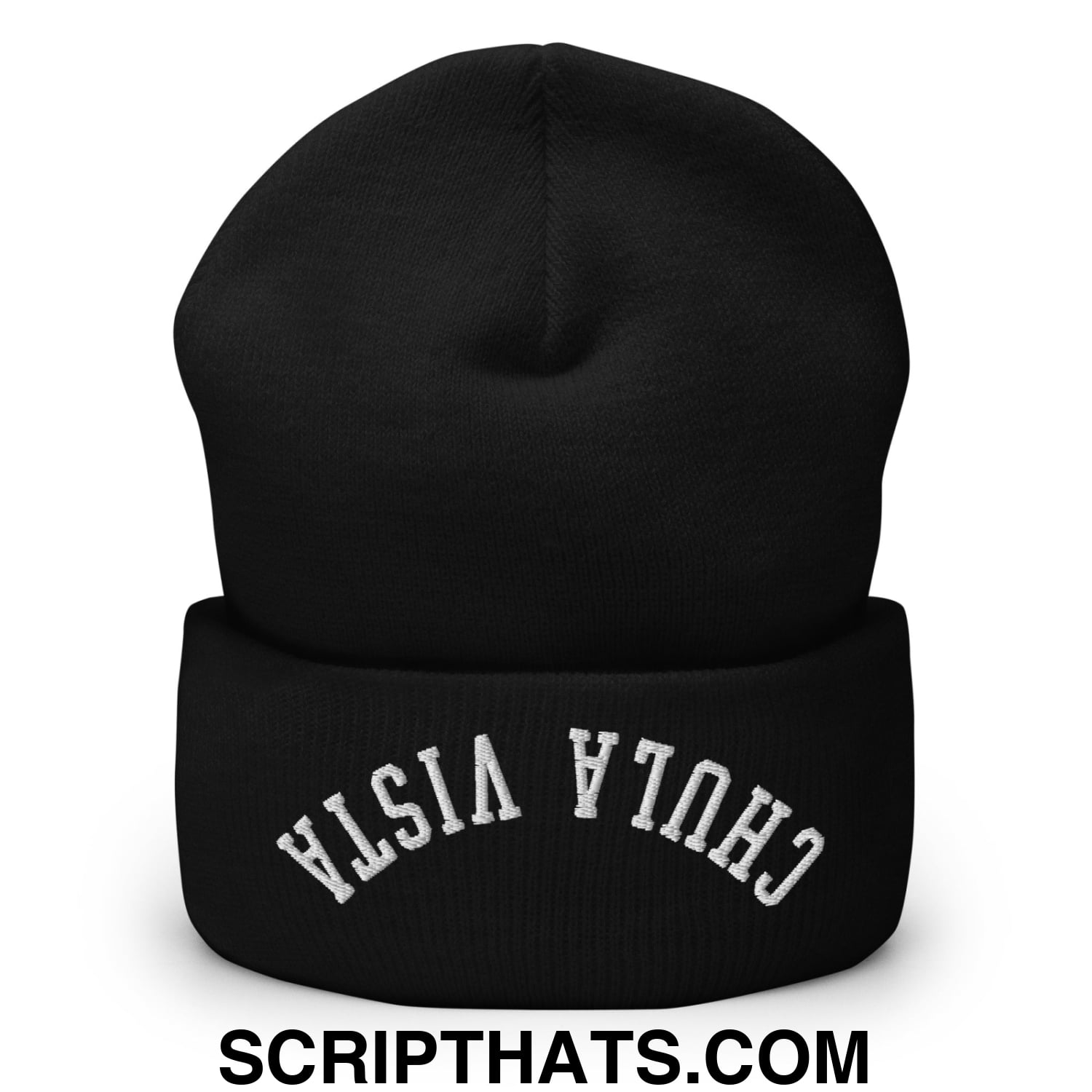 Upside Down Chula Vista Embroidered Knit Cuffed Beanie Black