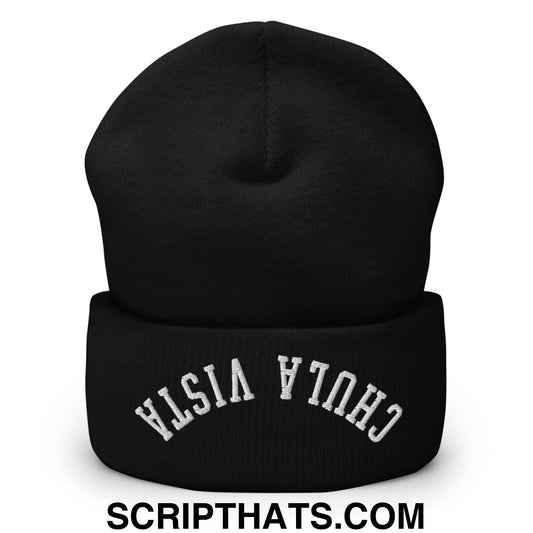 Upside Down Chula Vista Embroidered Knit Cuffed Beanie Black