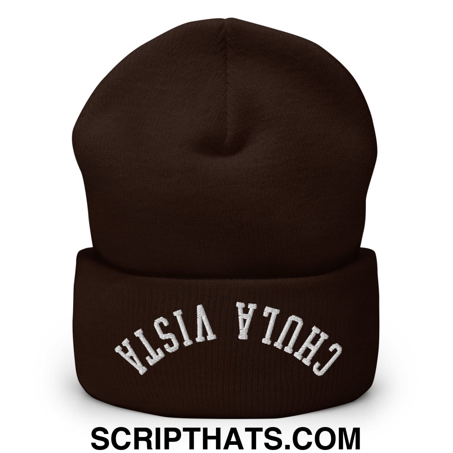 Upside Down Chula Vista Embroidered Knit Cuffed Beanie Brown