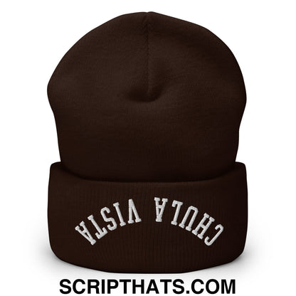 Upside Down Chula Vista Embroidered Knit Cuffed Beanie Brown