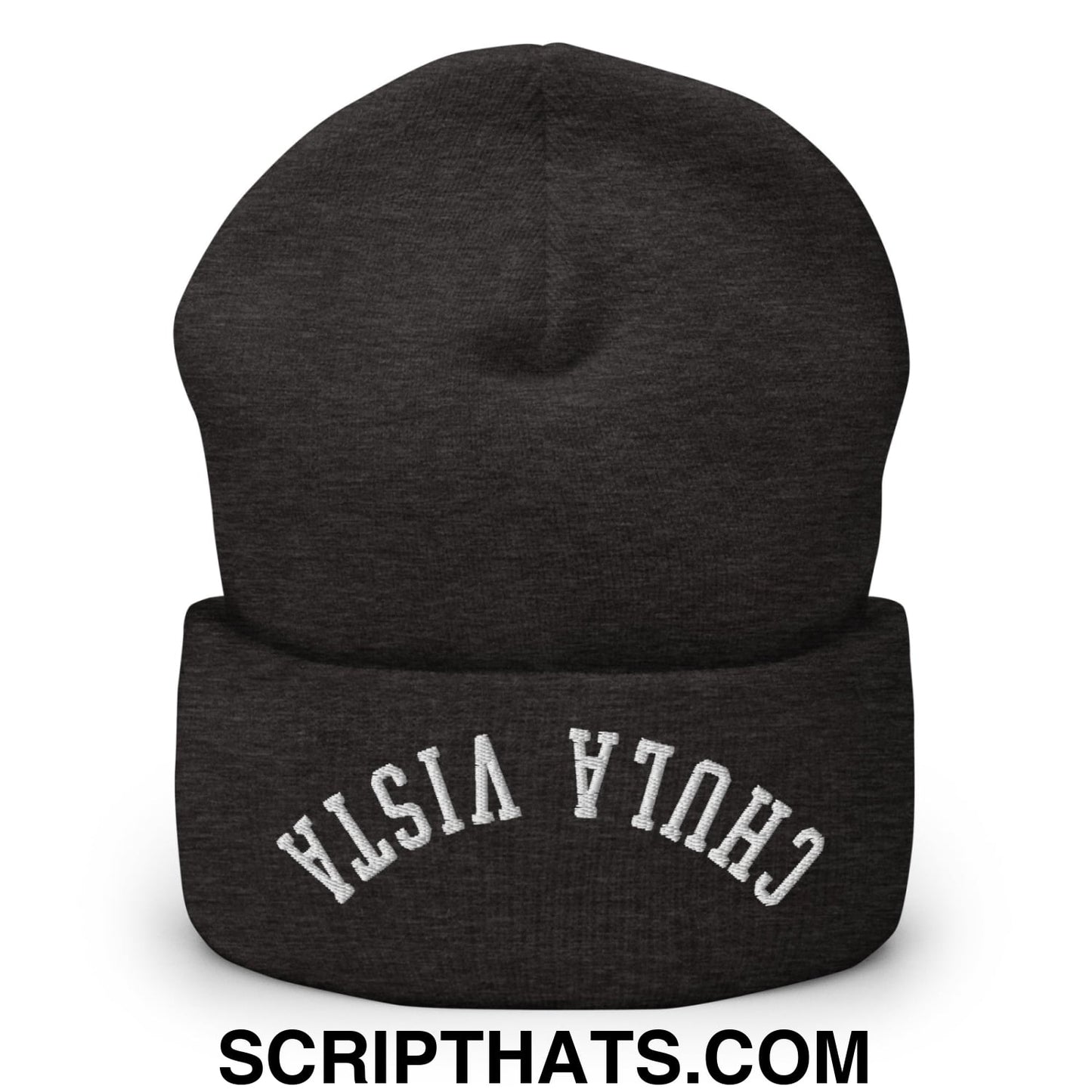 Upside Down Chula Vista Embroidered Knit Cuffed Beanie Dark Grey
