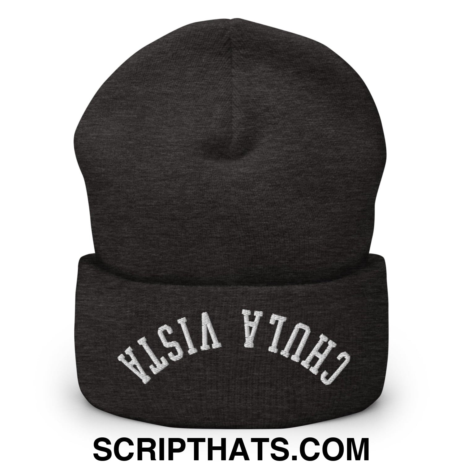 Upside Down Chula Vista Embroidered Knit Cuffed Beanie Dark Grey
