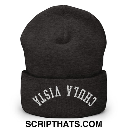 Upside Down Chula Vista Embroidered Knit Cuffed Beanie Dark Grey